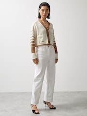 Reiss Off White/Camel Drive McLaren F1 Team Crop Varsity Cardigan - Image 4 of 9