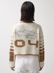 Reiss Off White/Camel Drive McLaren F1 Team Crop Varsity Cardigan - Image 5 of 9
