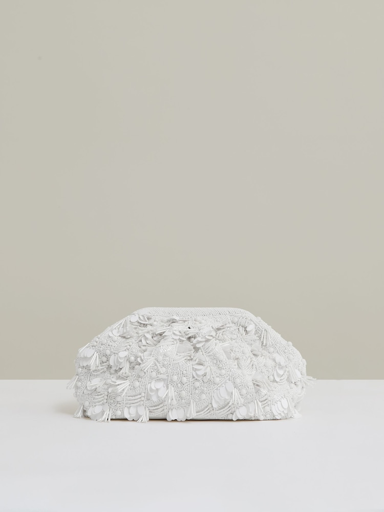 Reiss White Edith Embellished Clutch Bag - Image 1 of 5