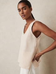 Reiss Cream Carla Crochet Tank Top - Image 1 of 6