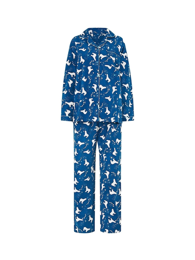 Yumi Blue Polar Bear Brushed 100% Cotton Pyjamas - Image 4 of 4