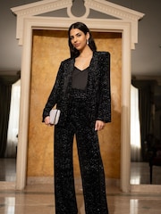 Yumi Black Oversize Velvet Sparkle Oversize Blazer - Image 2 of 5