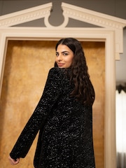 Yumi Black Oversize Velvet Sparkle Oversize Blazer - Image 4 of 5