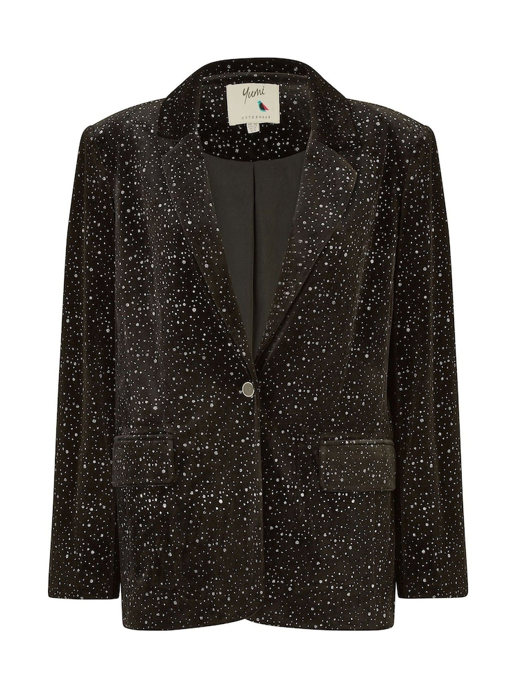 Yumi Black Oversize Velvet Sparkle Oversize Blazer - Image 5 of 5