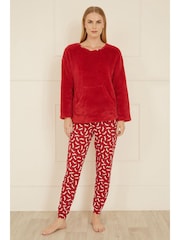 Yumi Red Pyjamas With Fleece Top And Dachshund Print Trousers - Image 1 of 5