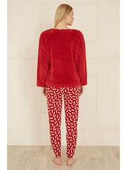 Yumi Red Pyjamas With Fleece Top And Dachshund Print Trousers - Image 3 of 5