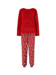 Yumi Red Pyjamas With Fleece Top And Dachshund Print Trousers - Image 5 of 5