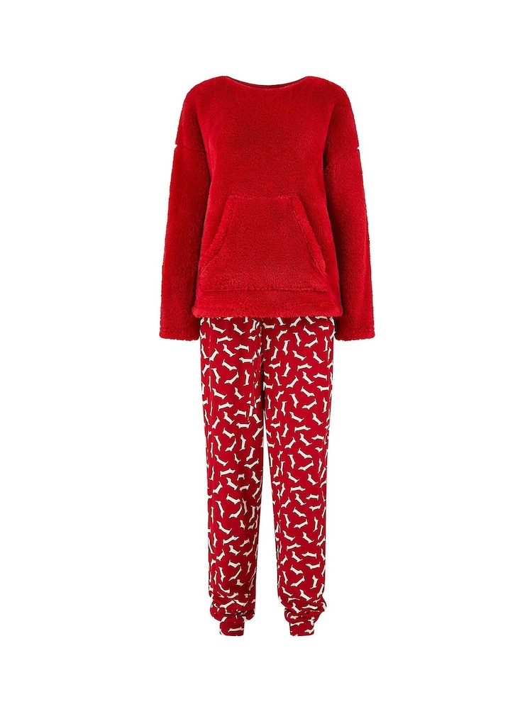 Yumi Red Pyjamas With Fleece Top And Dachshund Print Trousers - Image 5 of 5