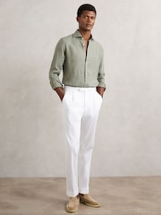 Reiss Thyme Green Ruban Linen Button-Through Shirt - Image 1 of 6
