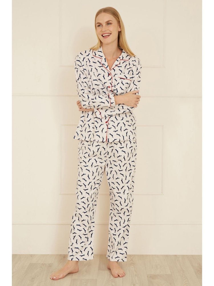Yumi Cream Dachshund Brushed 100% Cotton Pyjamas - Image 1 of 4
