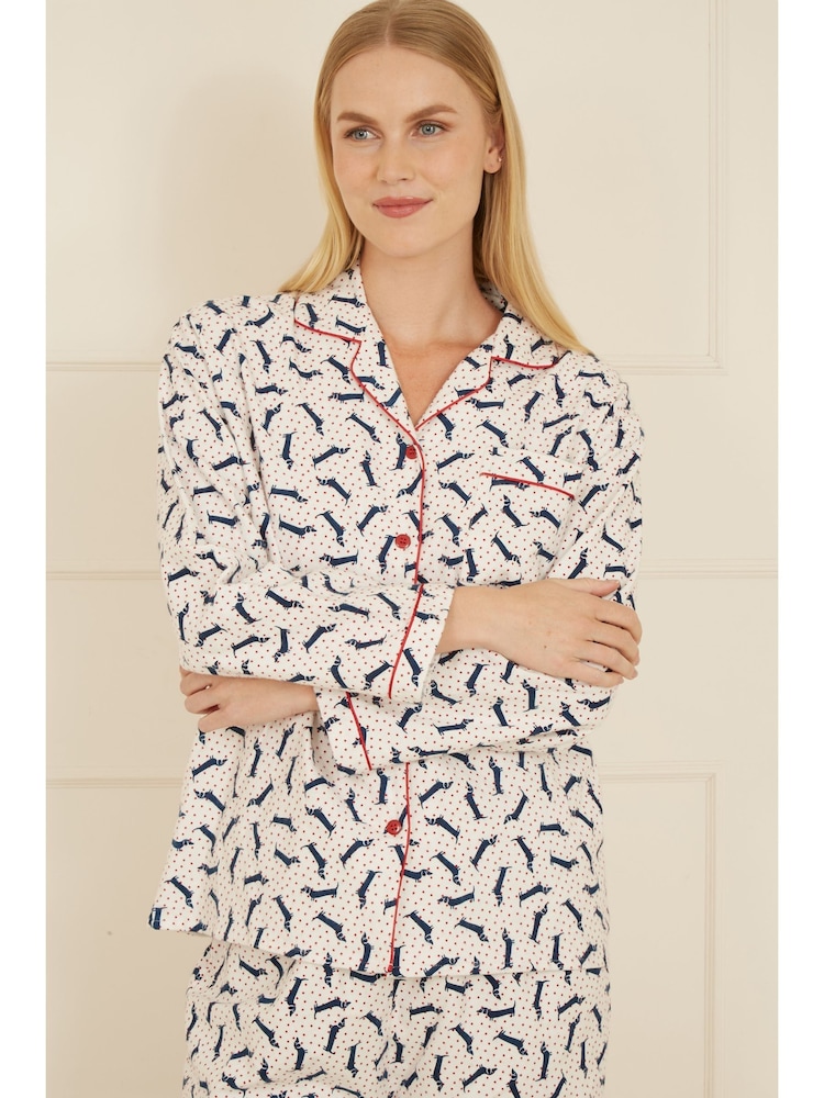 Yumi Cream Dachshund Brushed 100% Cotton Pyjamas - Image 2 of 4