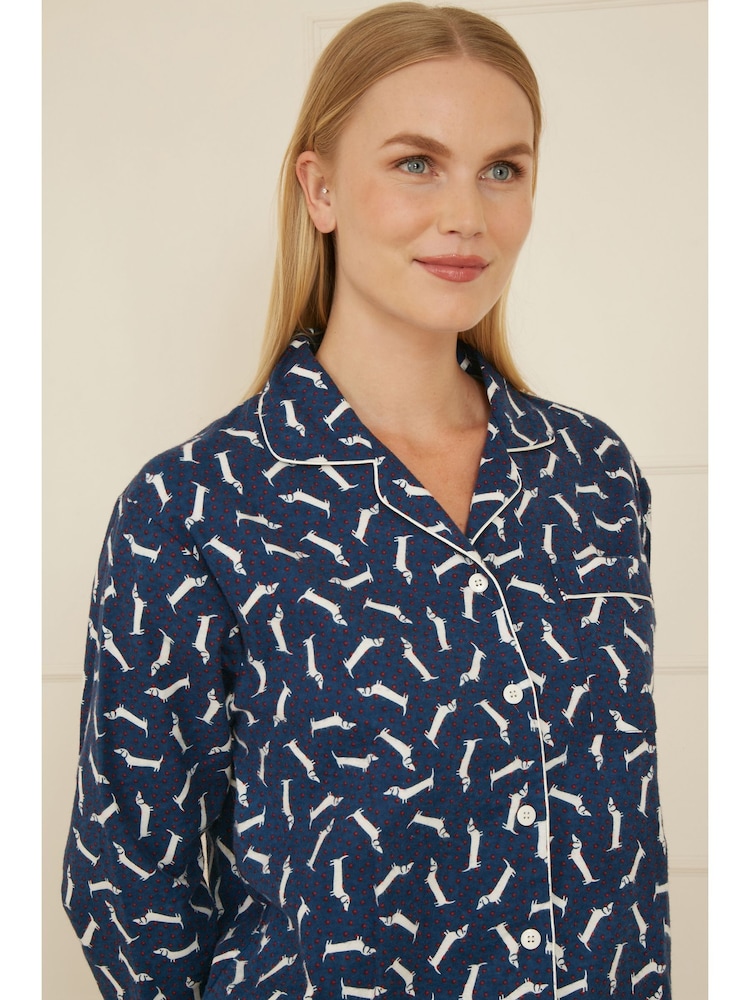 Yumi Blue Dachshund Brushed 100% Cotton Pyjamas - Image 2 of 5