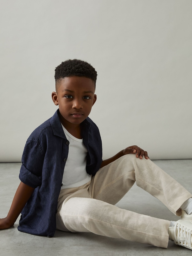 Reiss Stone Andros Linen Blend Drawstring Trousers - Image 1 of 4
