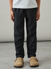 Reiss Navy Stripe Andros Linen Blend Drawstring Trousers - Image 1 of 4