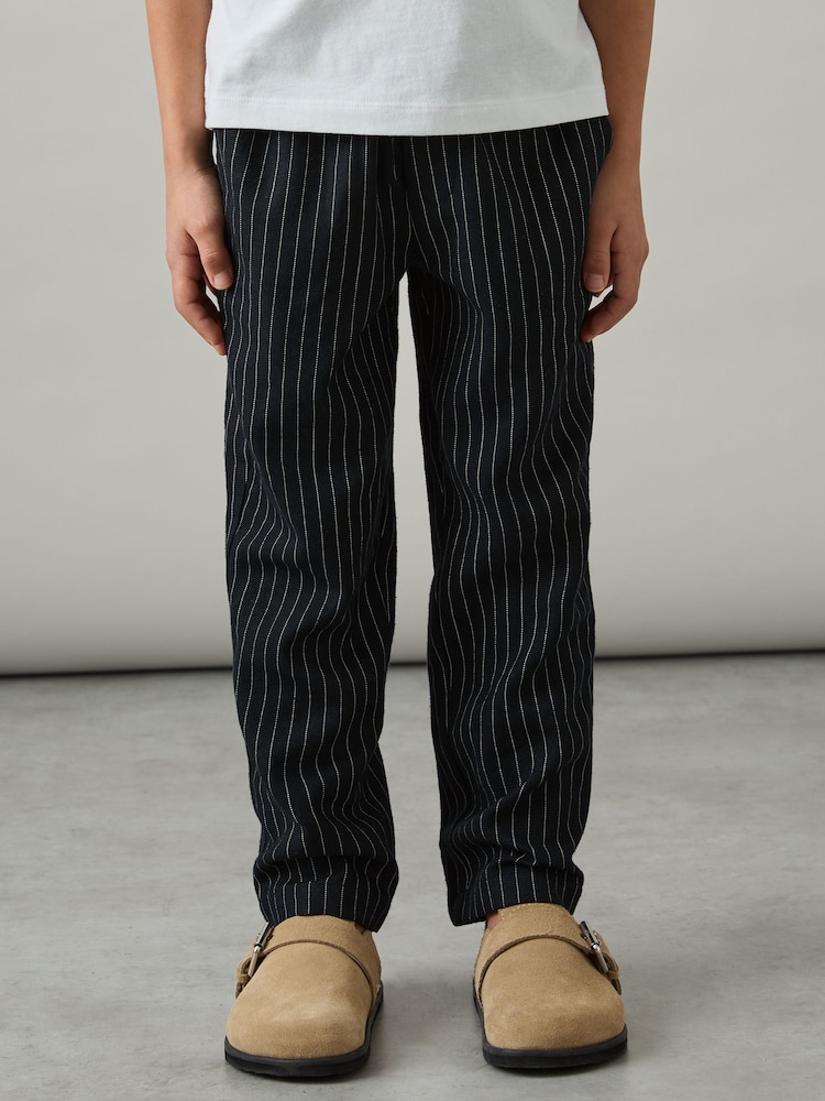 Reiss Navy Stripe Andros Linen Blend Drawstring Trousers - Image 1 of 4