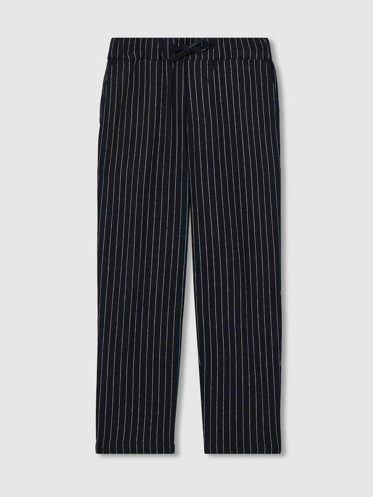 Reiss Navy Stripe Andros Linen Blend Drawstring Trousers - Image 2 of 4