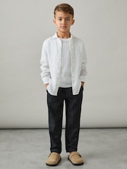 Reiss Navy Stripe Andros Linen Blend Drawstring Trousers - Image 3 of 4
