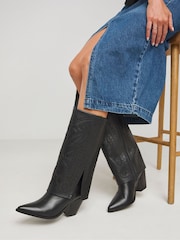 Simply Be Black Embroidered Cuff Western Boots In Wide Fit - Image 1 of 4