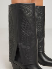 Simply Be Black Embroidered Cuff Western Boots In Wide Fit - Image 4 of 4