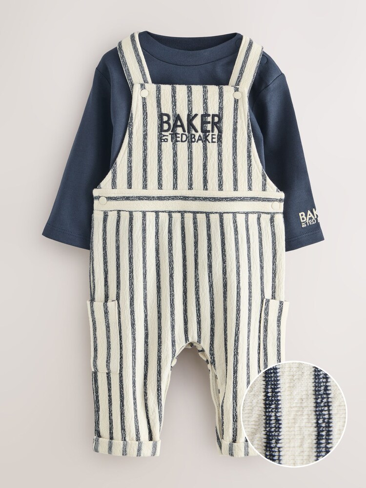 Baker by Ted Baker Long Sleeve T-Shirt and Striped Dungarees Set - Image 1 of 9