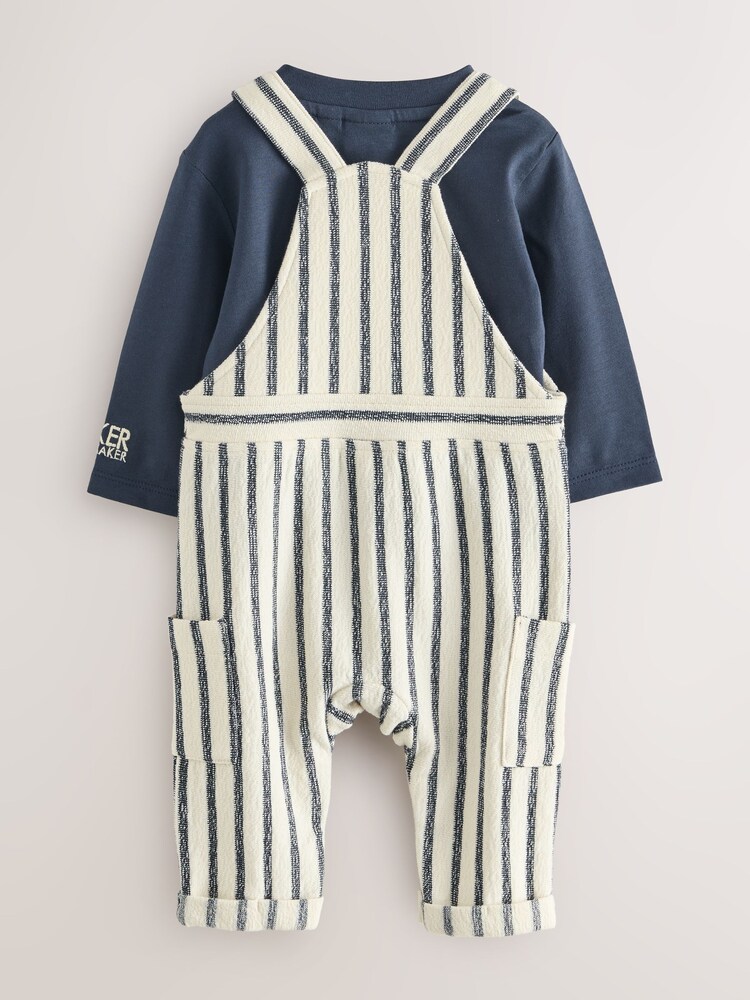 Baker by Ted Baker Long Sleeve T-Shirt and Striped Dungarees Set - Image 2 of 9