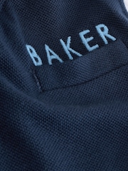 Baker by Ted Baker Blue 100% Cotton Smart Bow Tie Rompersuit - Image 4 of 9