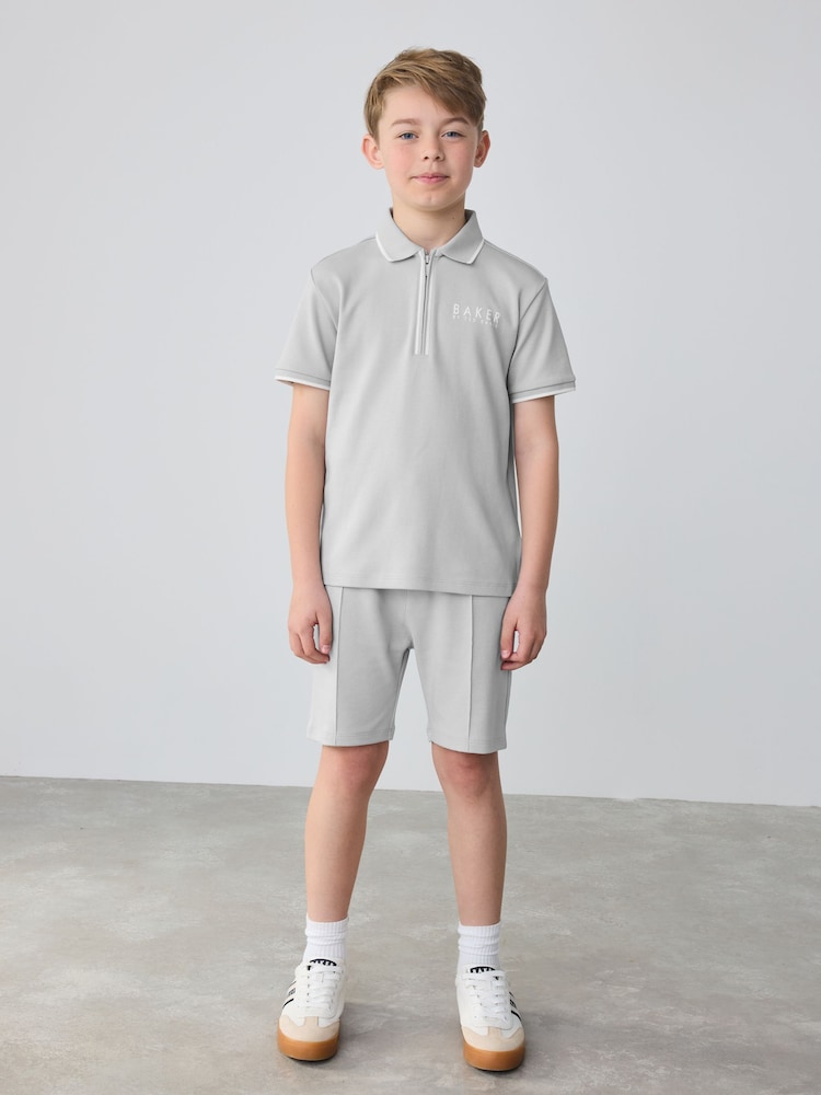 Baker by Ted Baker Grey 100% Cotton Polo Shirt and Shorts Set - Image 1 of 12