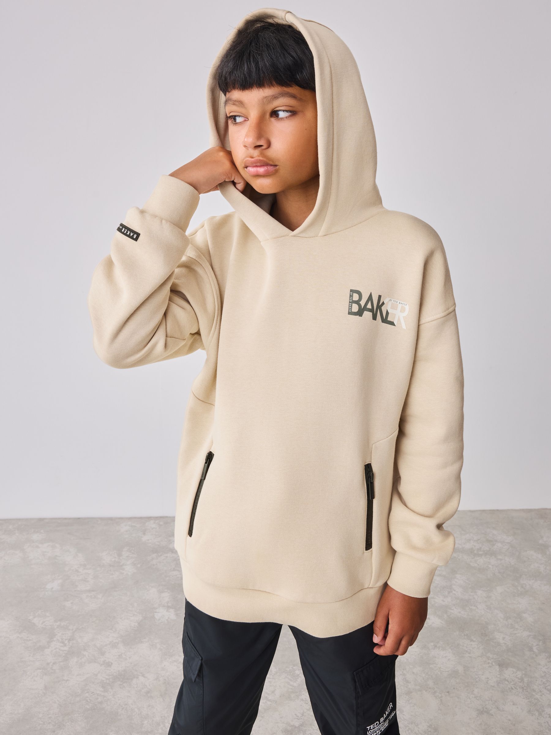 Buy Baker by Ted Baker Stone Oversized Graphic Print Hoodie from