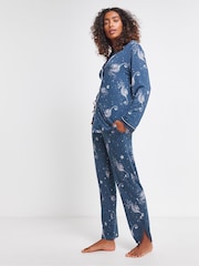 JD Williams Blue Viscose and Lace Button Through Pyjama Set - Image 3 of 4