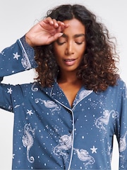 JD Williams Blue Viscose and Lace Button Through Pyjama Set - Image 4 of 4