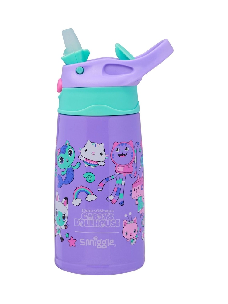 Smiggle Purple Gabby's Dollhouse Junior Stainless Steel Flip Drink Bottle 400ml - Image 1 of 2