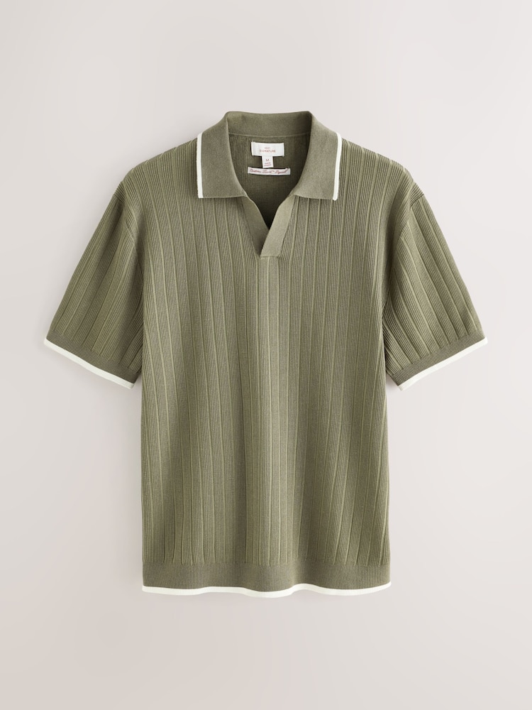 Green Regular Fit Signature TENCEL™ Short Sleeve Tipped Rib Knit Trophy Neck Polo Shirt - Image 1 of 3