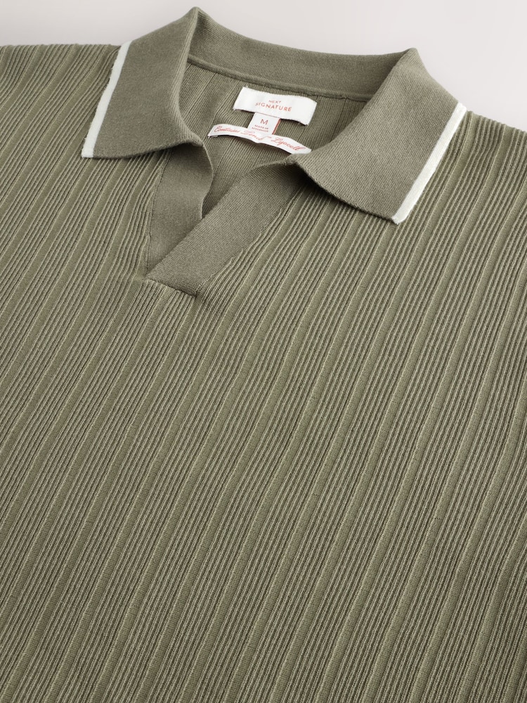 Green Regular Fit Signature TENCEL™ Short Sleeve Tipped Rib Knit Trophy Neck Polo Shirt - Image 3 of 3