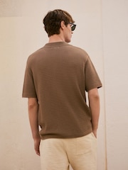 Green Relaxed Fit Short Sleeve Knit Embroidered Shirt with Cuban Collar - Image 4 of 8