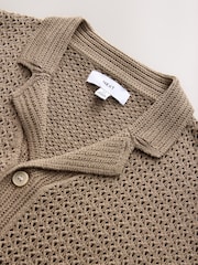 Green Relaxed Fit Short Sleeve Knit Embroidered Shirt with Cuban Collar - Image 8 of 8