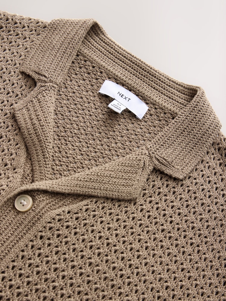 Green Relaxed Fit Short Sleeve Knit Embroidered Shirt with Cuban Collar - Image 8 of 8