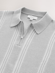 Grey Regular Fit Short Sleeve Vertical Stripe Quarter Zip Polo - Image 2 of 3