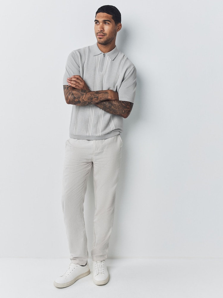 Grey Regular Fit Short Sleeve Vertical Stripe Quarter Zip Polo - Image 2 of 7 Grey Regular Fit Short Sleeve Vertical Stripe Quarter Zip Polo - Image 2 of 7