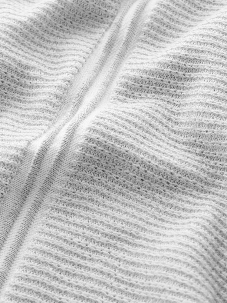 Grey Regular Fit Short Sleeve Vertical Stripe Quarter Zip Polo - Image 3 of 3