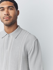 Grey Regular Fit Short Sleeve Vertical Stripe Quarter Zip Polo - Image 4 of 7
