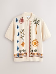 Branco Ecru - Relaxed Fit Short Sleeve Printed Button-Through Polo Shirt - Imagem 7 de 7