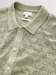 Verde oliva - Signature Linen Rich Short Sleeve Knit Crochet Button Through Polo Shirt - Imagem 2 de 3