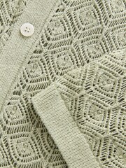 Verde oliva - Signature Linen Rich Short Sleeve Knit Crochet Button Through Polo Shirt - Imagem 3 de 3