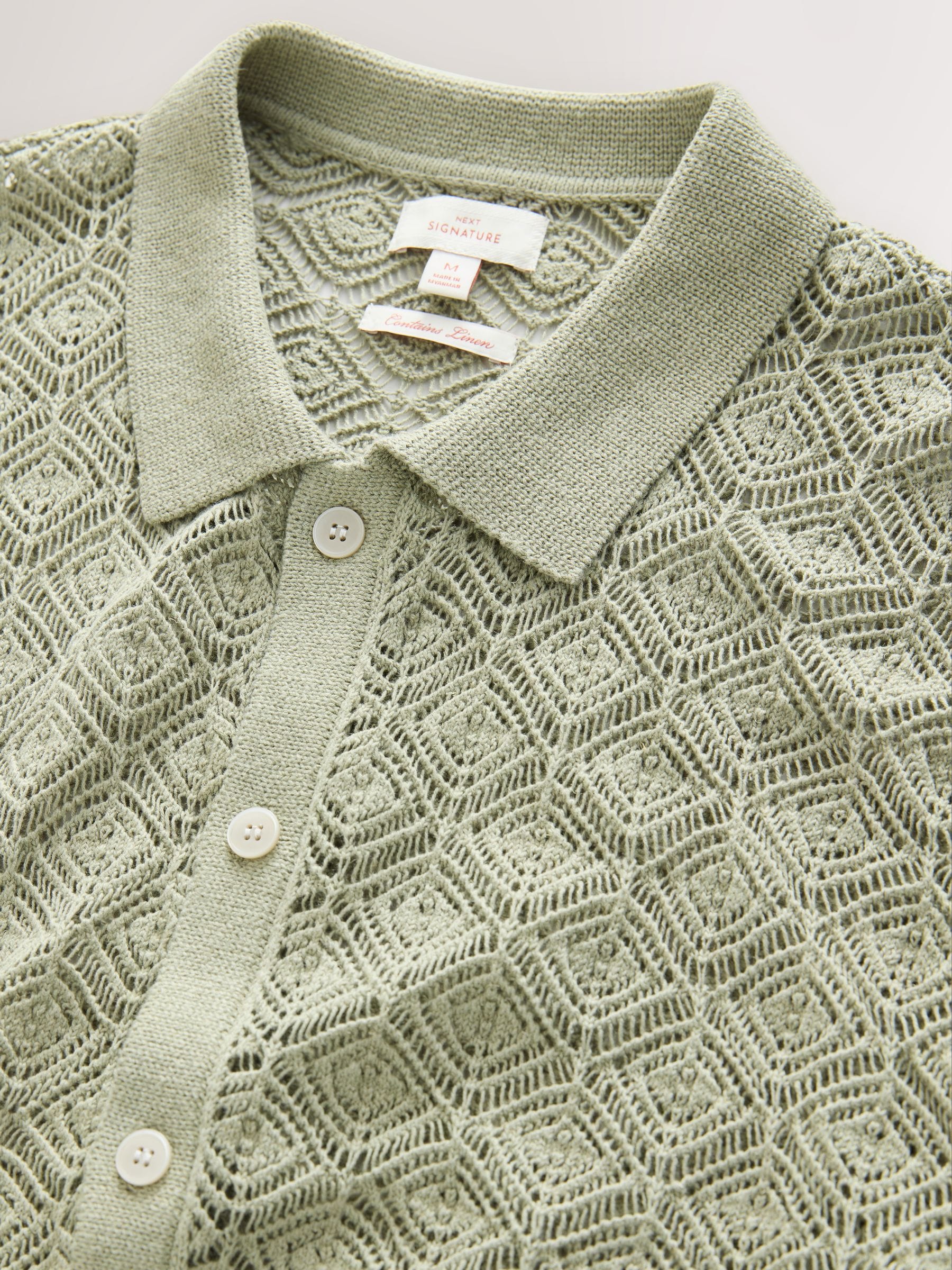 Buy Sage Green Signature Linen Rich Short Sleeve Knit Crochet