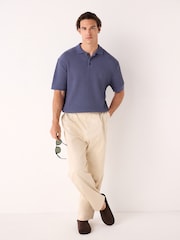 Blue Regular Fit Cotton Rich Short Sleeve Knit Bouclé Polo Shirt - Image 2 of 8