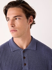 Blue Regular Fit Cotton Rich Short Sleeve Knit Bouclé Polo Shirt - Image 5 of 8