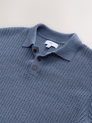 Blue Regular Fit Cotton Rich Short Sleeve Knit Bouclé Polo Shirt - Image 8 of 8
