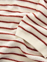 Ecru White/Red Relaxed Fit Short Sleeve Stripe Knitted Crew T-Shirt - Image 10 of 10
