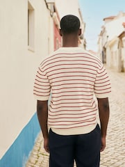 Ecru White/Red Relaxed Fit Short Sleeve Stripe Knitted Crew T-Shirt - Image 2 of 7