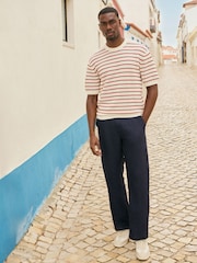 Ecru White/Red Relaxed Fit Short Sleeve Stripe Knitted Crew T-Shirt - Image 4 of 7